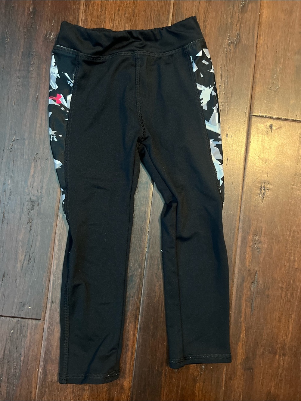 Under Armour Black Leggings with Gray, White & Pink Side Panels